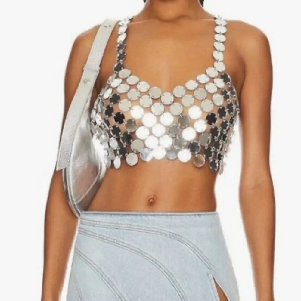 Revolve 8 Other Reasons Silver Disc Mirror Lightweight Cropped Top(One Size)